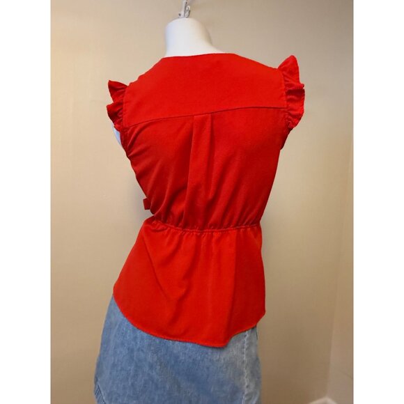 Monteau Red Wrap-Style Sleeveless Ruffle Top Tie Waist & Peplum Medium - Picture 3 of 8